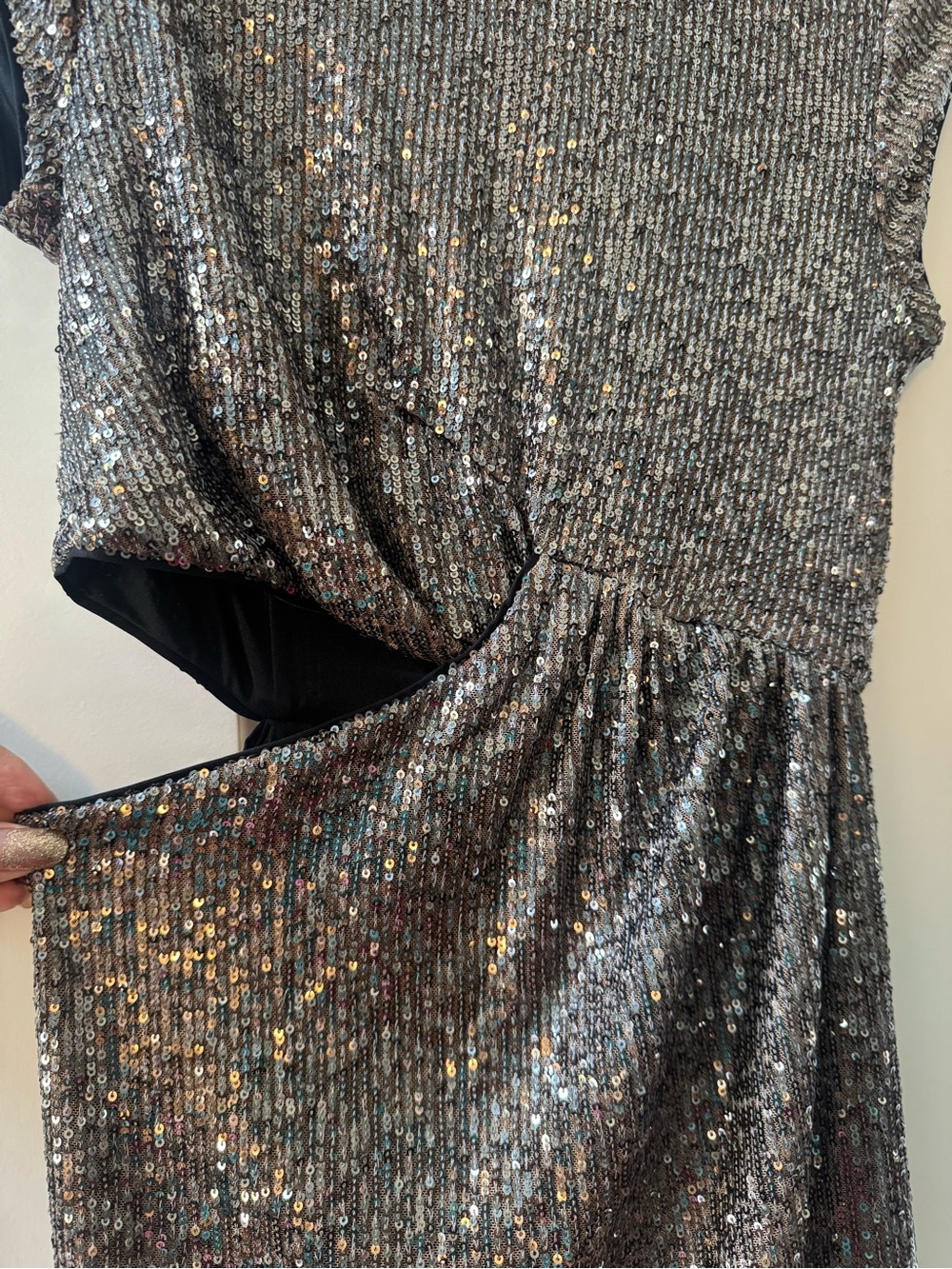 The Drop Silver Pewter Sequin Side Cutout Midi Dress Padma XS Party Cocktail NWT - Picture 7 of 7